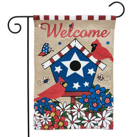 American Birdhouse Burlap Garden Flag