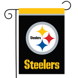 Pittsburgh Steelers NFL Licensed Garden Flag by Briarwood Lane, black with yellow and team logo.