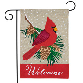 Cardinal Winter Burlap Garden Flag