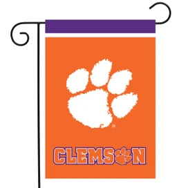 Briarwood Lane Clemson Tigers NCAA Licensed small garden flag with purple header and colorful printed design.