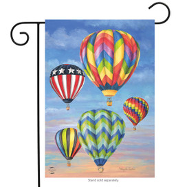 Briarwood Lane small printed garden flag with colorful hot air balloons for spring summer porch decor.