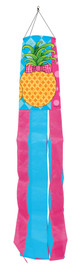 Briarwood Lane Pineapple Welcome Spring windsock with pink and blue polka dots and stripes.