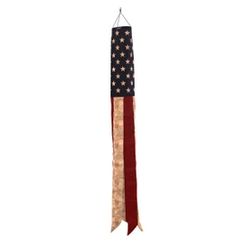 Briarwood Lane USA Tea Stained Windsock with distressed American flag design in red, white, and blue.