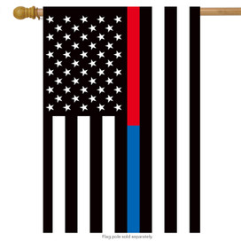 Briarwood Lane Thin Blue & Red Line House Flag with American stars and stripes pattern.