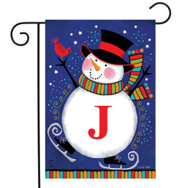 Winter Snowman Monogram Letter J Garden Flag