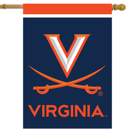 Virginia Cavaliers NCAA house flag with navy blue, orange, and white colors, Briarwood Lane brand.