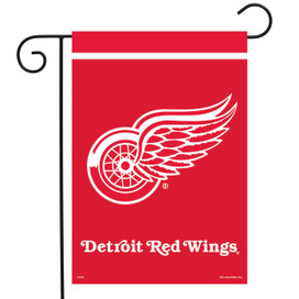 Red Briarwood Lane Detroit Red Wings NHL licensed garden flag with white logo and text.