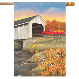 Autumn Bridge Sunset House Flag