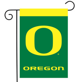 Briarwood Lane Oregon Ducks NCAA Licensed small garden flag with green, yellow decorative printed design.