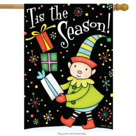 Briarwood Lane Tis The Season! small printed Christmas house flag with colorful festive winter design.