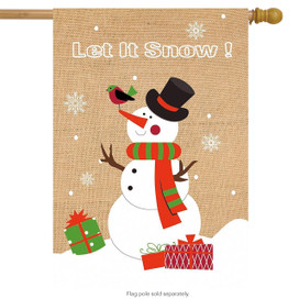 Let It Snow Snowman Burlap Winter House Flag