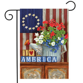 Briarwood Lane Americana Patriotic Garden Flag with red, white, and blue stars and stripes design.