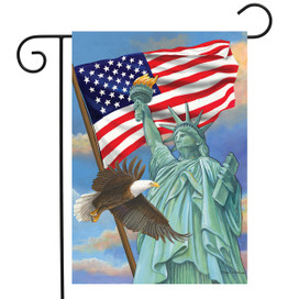 Briarwood Lane Symbols of Freedom Patriotic Garden flag with American eagle, stars, and stripes.