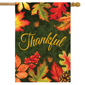 Briarwood Lane Thankful Leaves Autumn House Flag, colorful printed decorative flag with fall leaves and text.