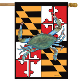 Briarwood Lane Maryland Summer House Flag with crab design on colorful printed decorative seasonal flag.