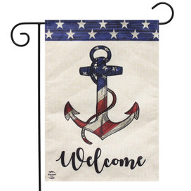 Briarwood Lane American Anchor burlap garden flag with red, white, and blue anchor design.