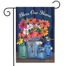 Briarwood Lane Bless Our Home Mason Jars colorful garden flag with bright spring flowers design.