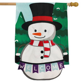 Winter Snowman Welcome Burlap House Flag