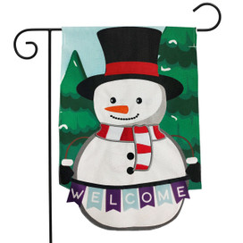 Winter Snowman Welcome Burlap Garden Flag