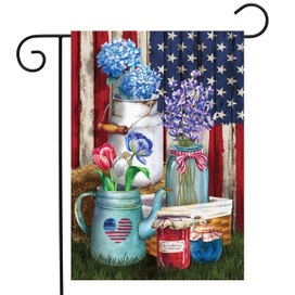 Briarwood Lane American Picnic garden flag with patriotic USA stars and stripes floral decor.