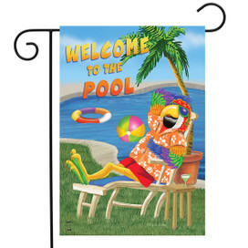 Briarwood Lane Welcome To The Pool small printed garden flag for spring summer seasonal colorful display.
