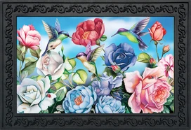 Briarwood Lane Hummingbird and Roses Spring Doormat, colorful printed decorative mat for porch or backyard display.