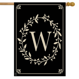 Briarwood Lane Classic Monogram Letter W double-sided house flag, black with elegant cream design.