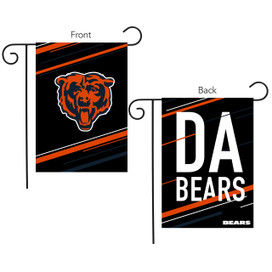 Briarwood Lane Chicago Bears Slogan NFL Licensed Garden Flag, da bears on black with orange stripes.