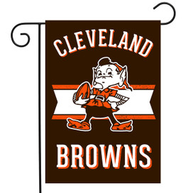 Briarwood Lane Cleveland Browns licensed NFL garden flag with mascot and team name in orange and brown.