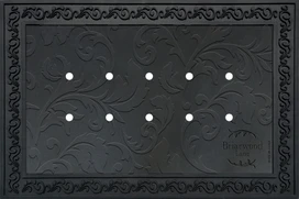 Briarwood Lane black rubber doormat tray with floral design and drainage holes, decorative nonslip base.