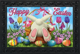 Briarwood Lane Easter Egg Hunt Doormat with colorful Easter bunny and eggs on bright spring background.