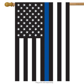 Briarwood Lane Thin Blue Line Police House Flag with American stars and stripes in red, white, blue.
