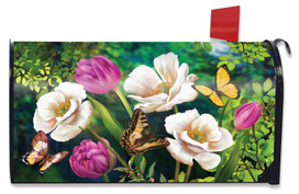 Briarwood Lane spring mailbox cover with colorful butterflies and poppies on a small printed decorative design.