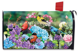 Briarwood Lane Feathered Friends Spring Mailbox Cover with colorful birds and flowers, cardinal, goldfinch, bluebird.