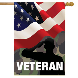 Briarwood Lane Veteran Military House Flag with American stars and stripes, decorated, stitched, red, white, blue.