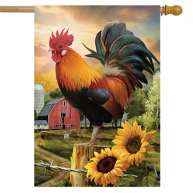Briarwood Lane Fancy Rooster summer house flag, colorful printed decorative design for porch or yard display.
