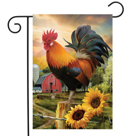 Briarwood Lane Fancy Rooster Garden Flag, colorful springtime decor for porch, yard, or patio display.