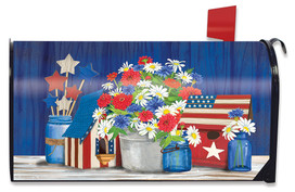 Briarwood Lane Red White and Blue Patriotic Mailbox Cover with stars and stripes floral design.