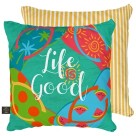 Briarwood Lane summer decorative pillow with colorful design and Life Is Good text, outdoor accent pillow.