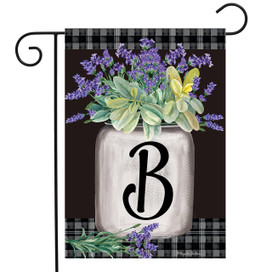 Briarwood Lane Farmhouse Monogram Letter B garden flag with colorful flowers and plaid border decor.