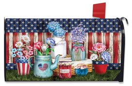 Briarwood Lane American Picnic Rustic Large Mailbox Cover with patriotic stars and stripes design.