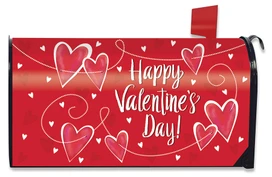 Briarwood Lane String of Hearts Valentine's Day Mailbox Cover, red with white hearts and pink accents.