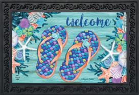 Briarwood Lane Enjoy Life Flip Flops Summer Doormat with colorful flip flops and seashells design.