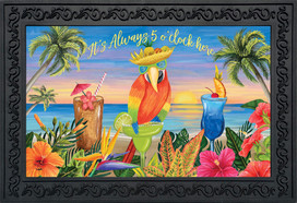 Briarwood Lane Always 5 O'Clock Summer Doormat with colorful cocktail and tropical shore design elements.