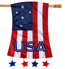 Briarwood Lane Patriotic Applique House Flag, red white and blue, for 4th of July celebration.