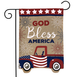 Patriotic Truck Burlap Garden Flag