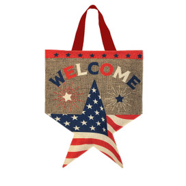 Briarwood Lane American Star Burlap Door Hanger with patriotic stars and stripes in red, white, and blue.