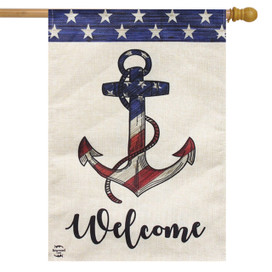 Briarwood Lane American Anchor Burlap House Flag with red, white, and blue anchor design.