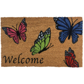 Briarwood Lane Welcome Butterflies colorful spring coco coir doormat with nonslip coconut fiber entryway mat.