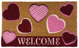 Hearts Valentine's Day Natural Fiber Coir Doormat